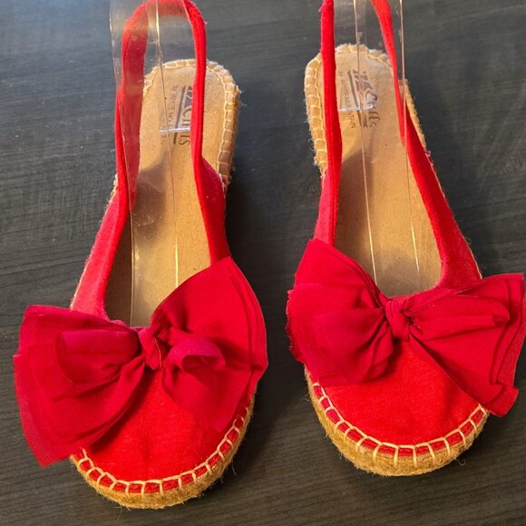 Red Bow Canvas Espadrilles Sandals Size 8 - Picture 3 of 5